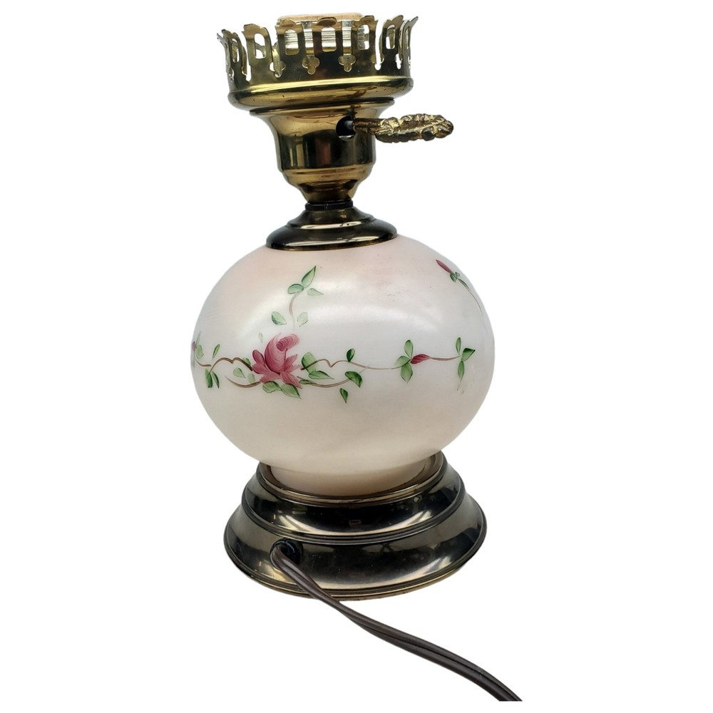 Vintage Parlor Lamp with Pretty Handpainted Roses Small Hurricane Lamp 8"